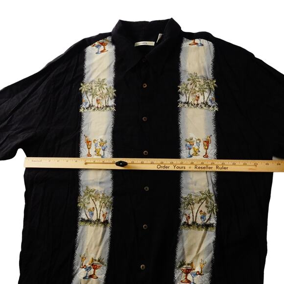 Moda Campia Moda Mens Black Rayon Drinks Palm Tree  Hawaiian Button Shirt XXL - Picture 4 of 8
